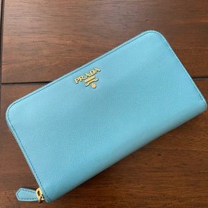 Prada wallet with blue saffiano leather